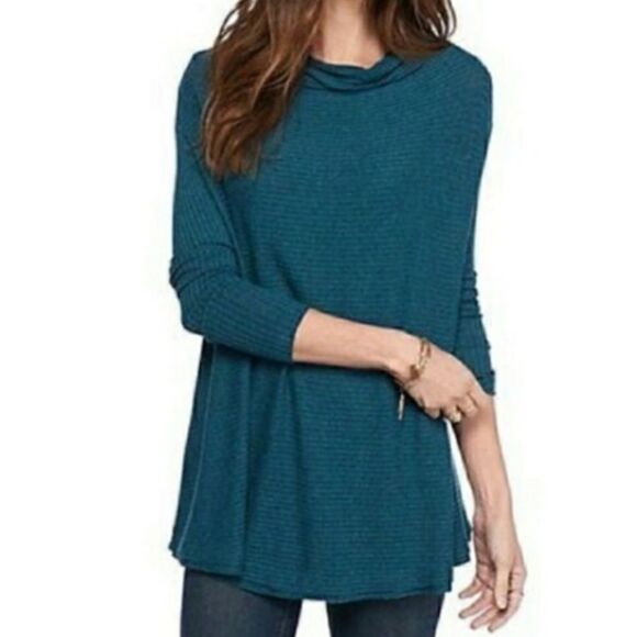 Free People Lover Rib Split blue/green Pullover - Picture 1 of 8